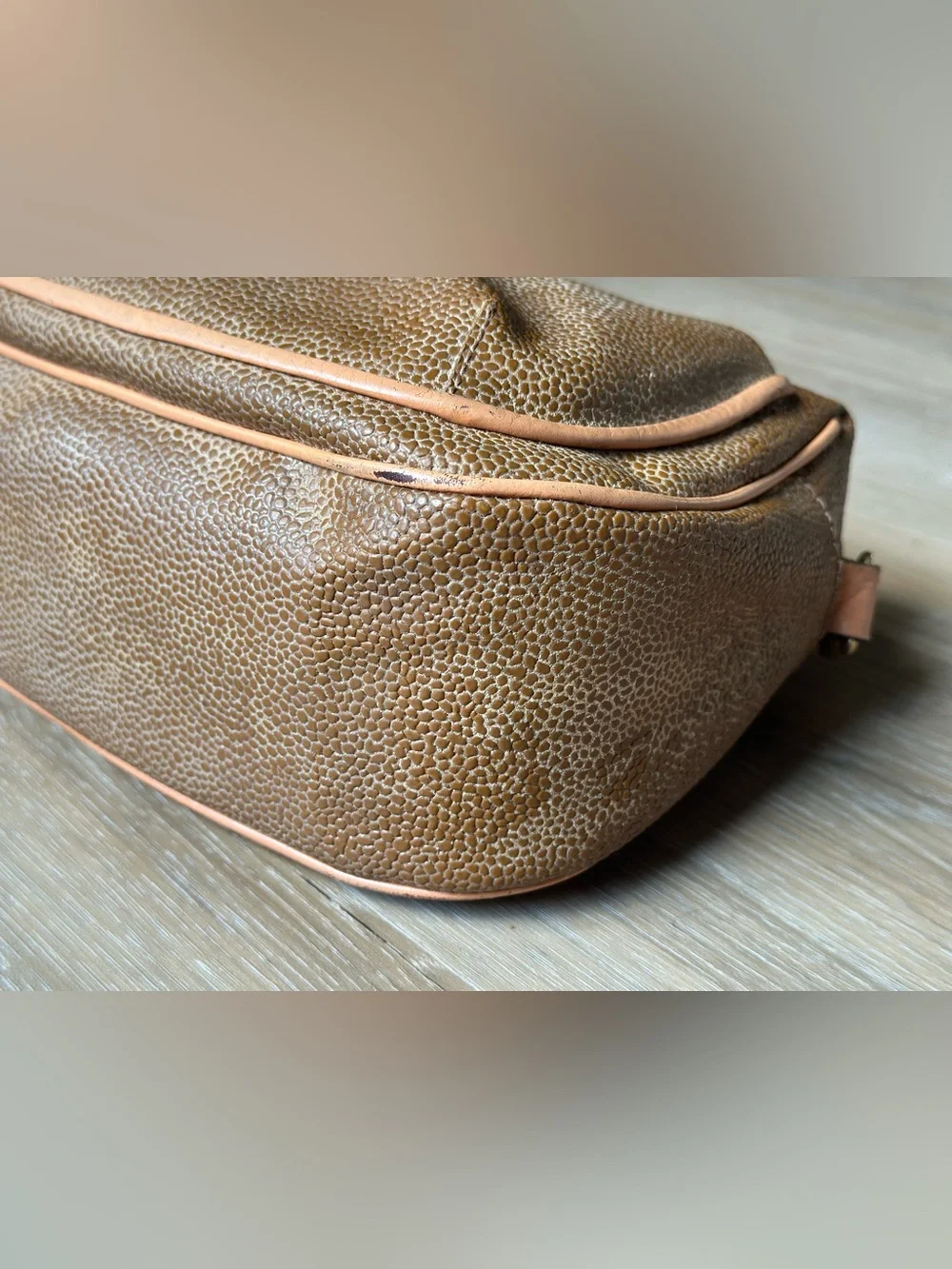Vintage Brics Italy Brown Textured Shoulder Bag Leather Trim Purse Y2K 90s